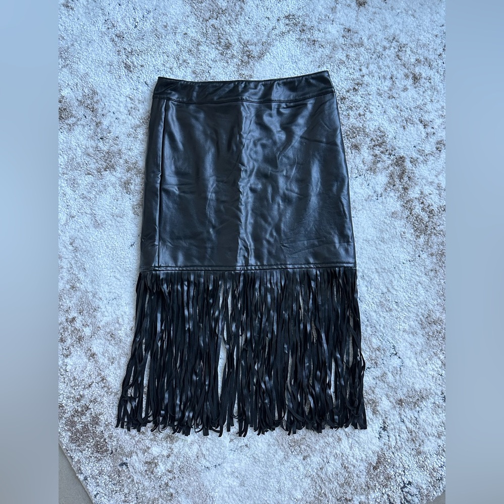 Faux leather skirt with fringe